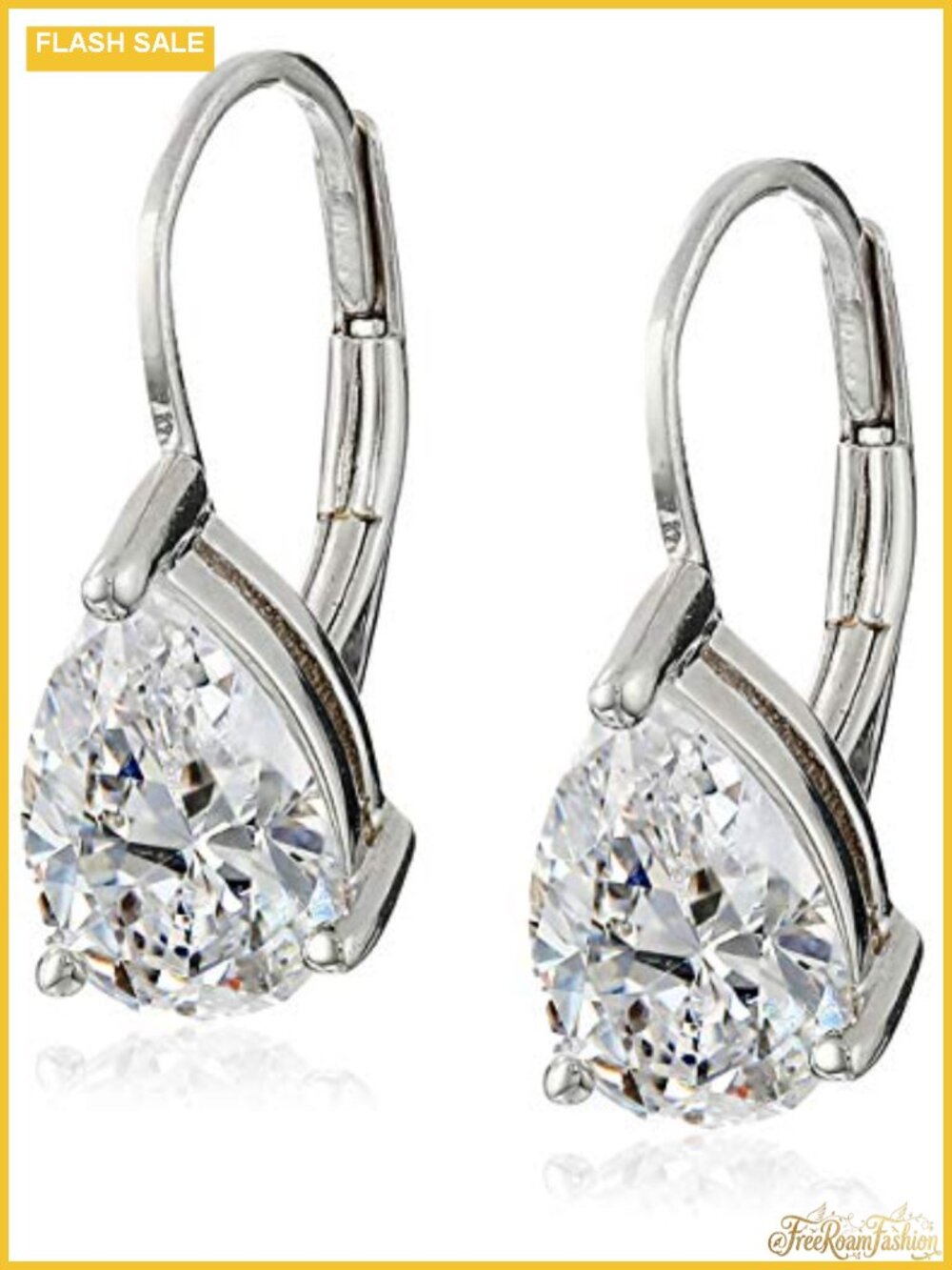 Sterling Silver Pear Cut Cubic Zirconia Leverback Drop Earrings
